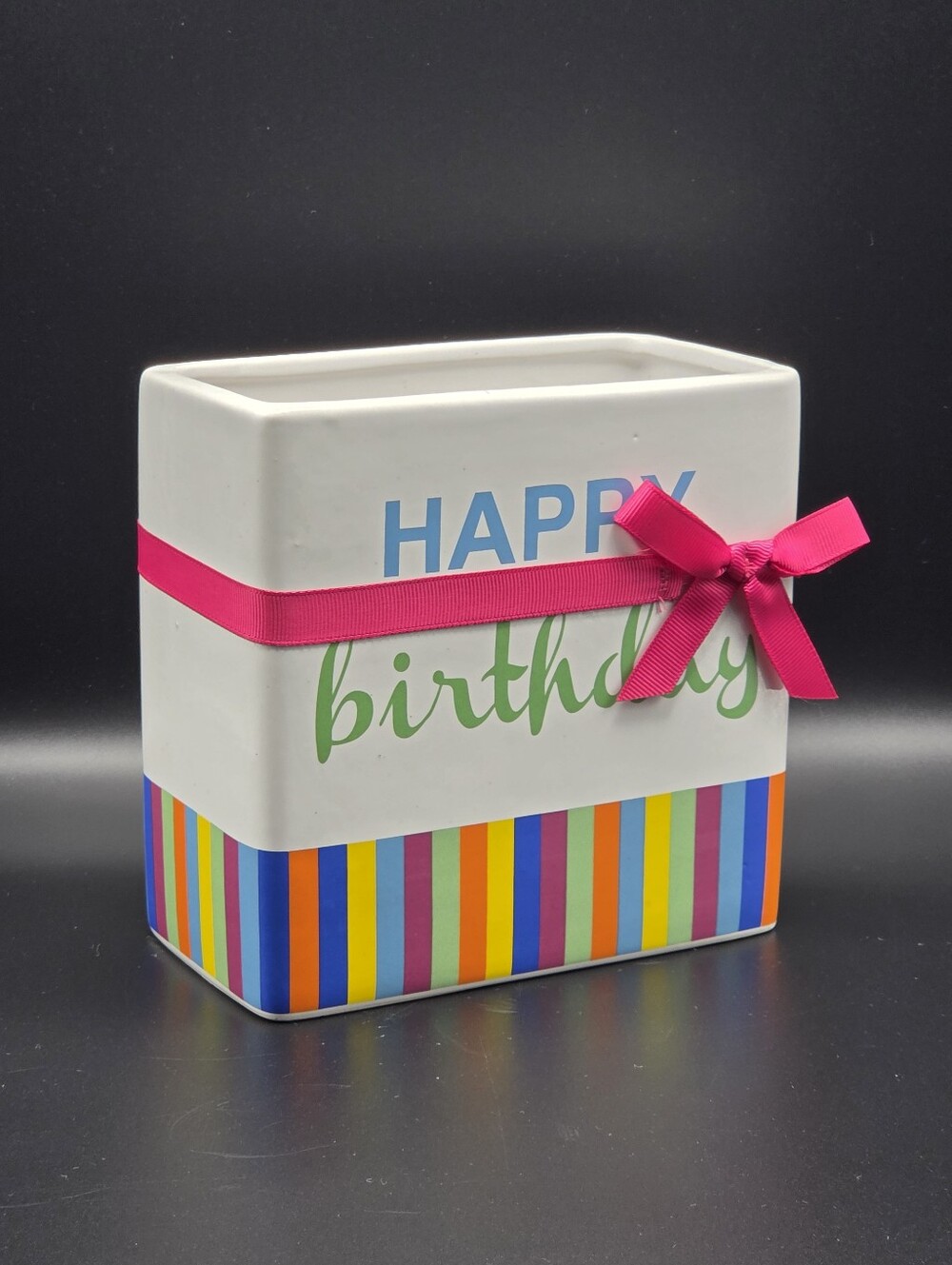 FTD Happy Birthday Ceramic Vase Planter  Container Holder 6"x6"